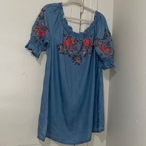 A.N.A Embroidered Floral Tunic Denim Mini Dress NWOT